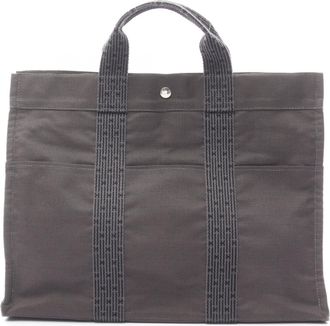 Herm&egrave;s Gray Canvas Handbag Tote Bag (Pre-Owned)