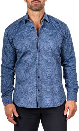 Maceoo Fibonacci Marthy Contemporary Fit Button-Up Shirt in Blue at Nordstrom, Size 6