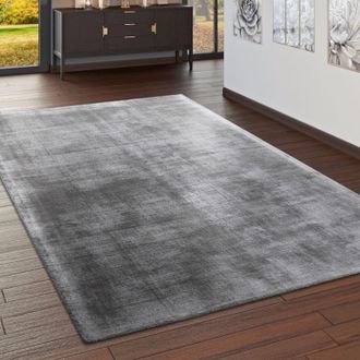 Paco Home Paco Home - Alfombra Tejida Alta Calidad Ray&oacute;n Viscosa Dise&ntilde;o Vintage Jaspeada Gris 120x170 Cm