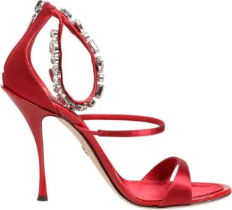 Dolce & Gabbana Kristalversierde enkelband sandaalhakken - Dames - Sandalen met hakken - Rood - 36 1/2 EU - Rayon - Schoenen