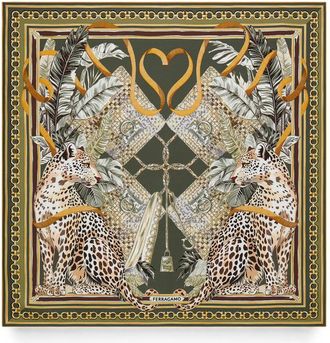 Ferragamo Feline-print Silk Foulard Scarf