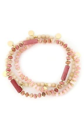 Panacea Set of 3 Stone Beaded Stretch Bracelets in Pink at Nordstrom