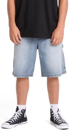 Billabong Bad Dog Cotton Denim Carpenter Shorts in Bleached Blue Wash at Nordstrom, Size 38