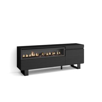 Skraut Home Mueble tv efecto madera negro 150x35x57cm chimenea efecto fuego