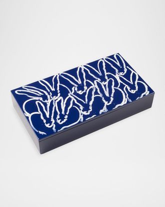 Hunt Slonem Cobalt Bunny Lacquered 7-Piece Coaster Box Set