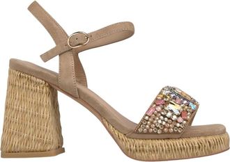 Alma En Pena Sandalen met blokhak en juwelen - Dames - Sandalen met hakken - Beige - 38 EU - Schoenen