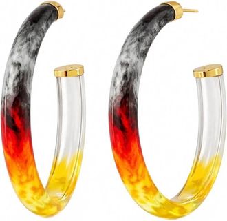 Gold & Honey Womens Game Day Xl Oval Tie Dye Lucite Hoop Earrings In Earth