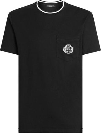 Dolce & Gabbana Zwarte Logo Geborduurde T-shirts en Polos - Heren - T-shirts - Zwart - S - Tops