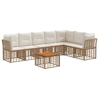 vidaXL Conjunto De Sof&aacute;s De Exterior 8 Pcs Natural Y Crema Poli&eacute;ster Vidaxl
