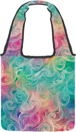 Generic Mysterious Flowing Streamer Swirls Texture Reversible Canvas Shoulder Tote - Double-Sided Print, 12oz Cotton, 27cm Drop, Fold-Flat Bag for Travel, Sho