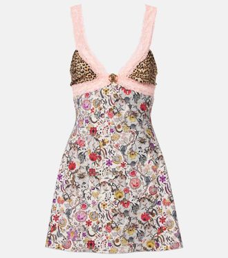 Roberto Cavalli Embellished lace-trimmed minidress