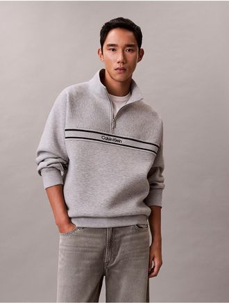 Calvin Klein Jeans Calvin Klein Mens Spacer Relaxed Quarter Zip Sweatshirt - Grey - XL