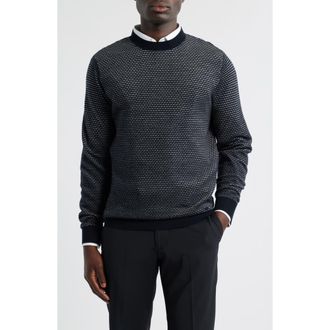 Emporio Armani Textured Dot Virgin Wool Crewneck Sweater in Navy at Nordstrom Rack, Size Xxx-Large