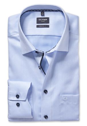 Olymp Businesshemd OLYMP Luxor Modern Fit New-Kentkragen, Herren, Gr. 45, N-Gr, blau (bleu), Web, Obermaterial: 100% Baumwolle, unifarben, normal, 2-Knopf-M