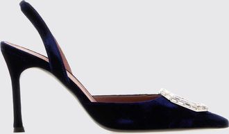 Amina Muaddi D&eacute;collet&eacute; slingback Camelia in raso con fibbia gioiello
