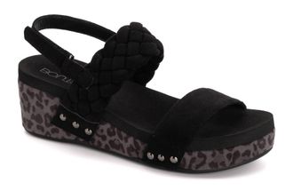 Corkys Footwear Womens Pleasant Faux Suede Wedge Sandal In Black