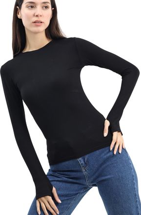 Re Tech UK Womens Cotton Thermal Long Sleeve T-Shirt with Thumb Holes - Base Layer Running Top for Gym, Sports & Yoga - Black White Thermal Vest for Women UK, (B