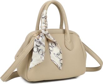 Generic Womens Handbag with Scarf, Structured Dome Shape, Top Handle, Crossbody Strap (Beige)