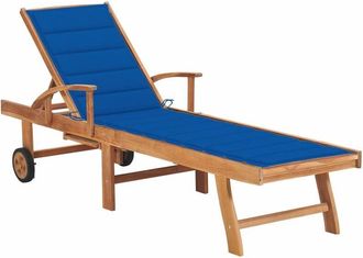 vidaXL Vidaxl - Tumbona Con Coj&iacute;n Azul Royal Madera Maciza De Teca