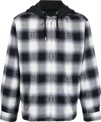 Givenchy check-pattern oversize hooded shirt jacket - men - Cotton/Polyamide - 41 - Black