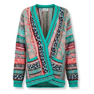 Laneus Cardigans, female, Multicolor, Size: XS Cardigan Over Jacquard Multifilo