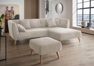 Inosign Ecksofa »Colori Polstermöbel mit zeitlos eleganter Rückenführung. L-Form« Holzfussfarbe wählbar, inkl. 4x Zierkissen