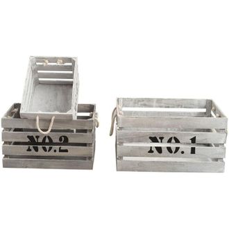 Mobili Rebecca Rebecca Mobili Set 3 Cajas Almacenar Madera Blanco Shabby 22x41x30