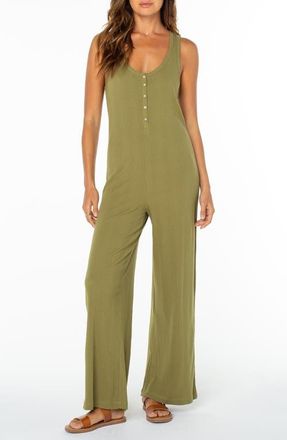 Roxy Running Tide Sleeveless Wide Leg Jumpsuit in Oliv Brnch at Nordstrom, Size X-Large