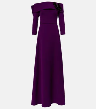SAFiYAA Lunelle embellished off-shoulder cr&ecirc;pe gown