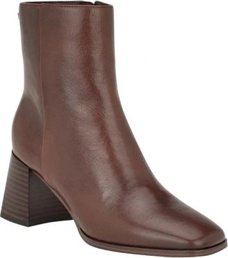 Calvin Klein Broma Bootie Women Dark Brown Leather Tapered Block Heel LION6