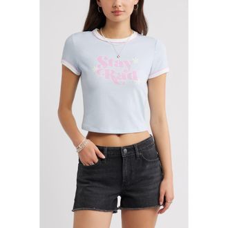 BP. Ringer Crop Graphic Baby Tee in Blue Stay Rad at Nordstrom, Size Xx-Small