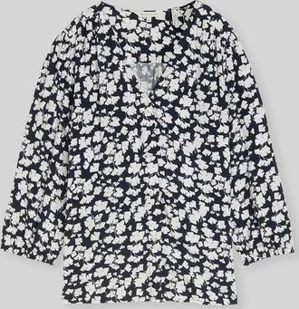 Tom Tailor Relaxed Fit Bluse mit Allover-Muster in Dunkelblau, Gr&ouml;&szlig;e 34