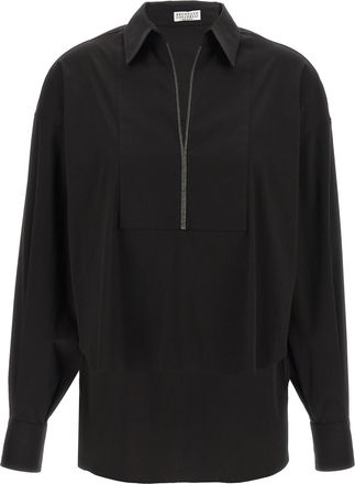 Brunello Cucinelli V-Neck Shirt Monile Camicie Nero-Donna