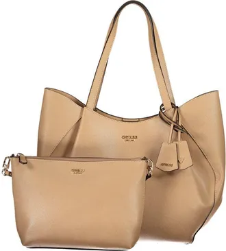 Guess Beige Polyurethane Womens Bag with Shoulder Womens Handles