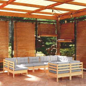 vidaXL 9 Pcs Garden Lounge Set + Pine Grey Almohada