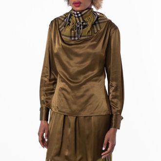 Burberry Satin and Check Scarf Panelled Top, Brand Size 2 ( US Size 0 )
