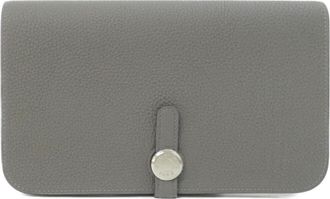 Herm&egrave;s Gray Togo Leather Long Wallet (Bi-Fold) (Pre-Owned)