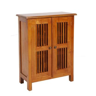 Macabane Aparador con 2 puertas persiana de madera de teca marr&oacute;n