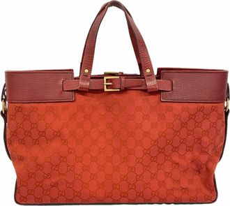 Gucci Red Color Canvas Tote Bag (Pre-Owned)