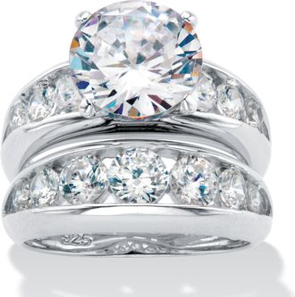 Palm Beach Jewelry 6.09 TCW Cubic Zirconia Silvertone Bridal Ring Set