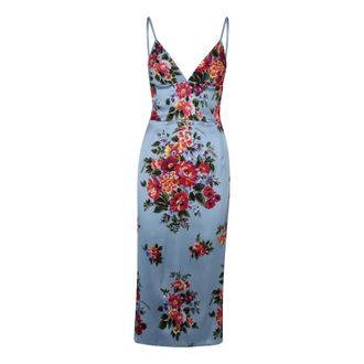 Dolce & Gabbana Midi Dresses, female, Multicolor, Size: S Satin Dress with Bouquet Floral Print