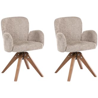 Beliani Conjunto De 2 Sillas De Comedor Giratorias Con Reposabrazos Patas De Madera Gris Pardo Jean