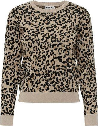 Only Trui met luipaardprint, lange mouwen, ronde hals