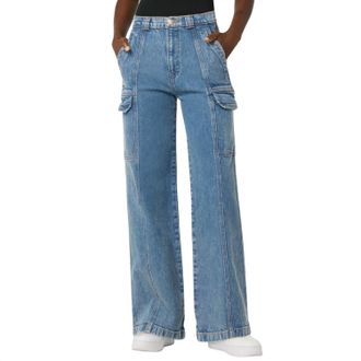 Hudson Womens High Rise Wide Leg Cargo Jeans In Light House