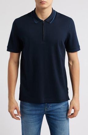 BOSS Paras Quarter Zip Cotton Polo in Dark Blue at Nordstrom Rack, Size X-Large