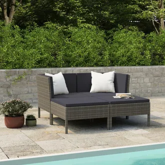 vidaXL Set De Muebles De Jard&iacute;n 4 Pzas Y Cojines Rat&aacute;n Sint&eacute;tico Gris Vidaxl