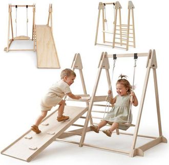 OEM &Aacute;rea De Juegos Interior De Madera 3 En 1 - Mamabrum - 3-en-1 - Tobog&aacute;n Reversible - Muro De Escalada - Columpio Integrado