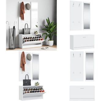 vidaXL Set Scarpiere 3 in 1 Bianco in Legno Multistrato - Scarpiera in legno - Appendiabiti