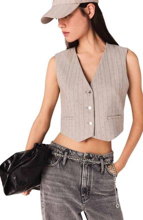 Maje Rhinestone tailored vest in Light Grey at Nordstrom, Size 42 Eu
