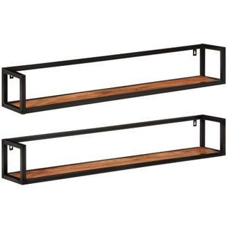vidaXL Estantes De Pared 2 Uds Madera Maciza Mango Hierro 110x17x17 Cm Vidaxl